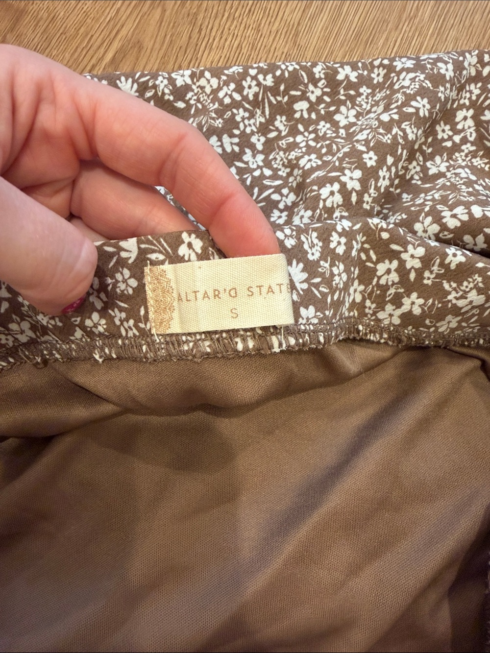Altar'd State Brown Floral Maxi Skirt with White Ditsy Print - Picture 3 of 3